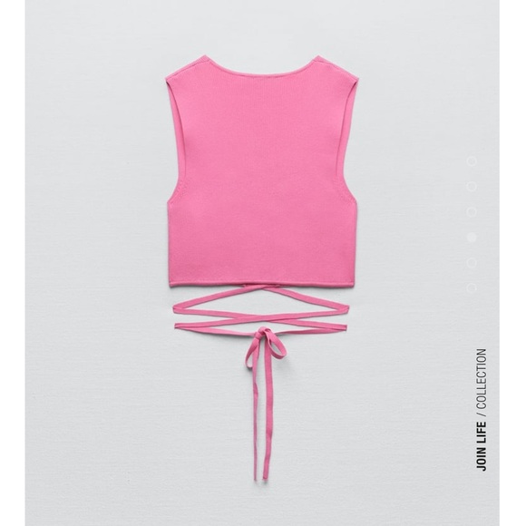 ZARA Knotted crop tie front and belly pink top - Picture 8 of 10